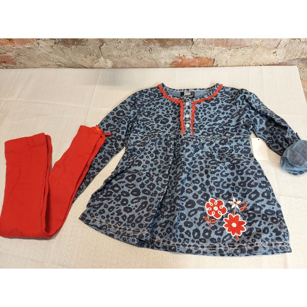 JBS Girls Tunic Top Leggings Outfit Set Size 4T Blue Leopard Print NWT